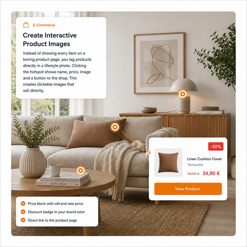 Lifestyle product photo with two hotspots linking to product details