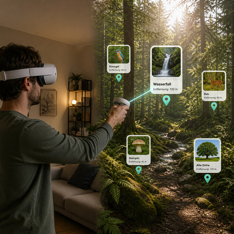 VR-Headset-Symbol vor dunklem Hintergrund: picpins-Embed funktioniert auch in Meta Quest und Vision Pro